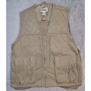 Sports Afield Hunting Vest Khaki Men’s Large Bird Fowl Pocket Storage YKK Zip Up